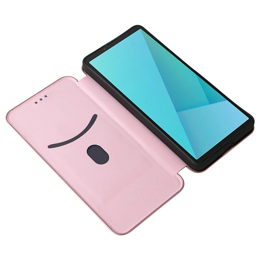 For Sony Xperia 10 VII Case Carbon Fiber Texture Drop-Proof PU Leather Phone Cover - Rose Gold - 2