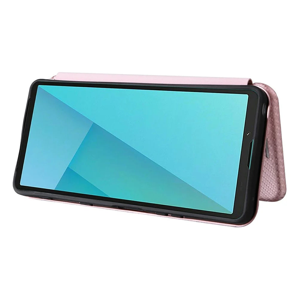 For Sony Xperia 10 VII Case Carbon Fiber Texture Drop-Proof PU Leather Phone Cover - Rose Gold - 4