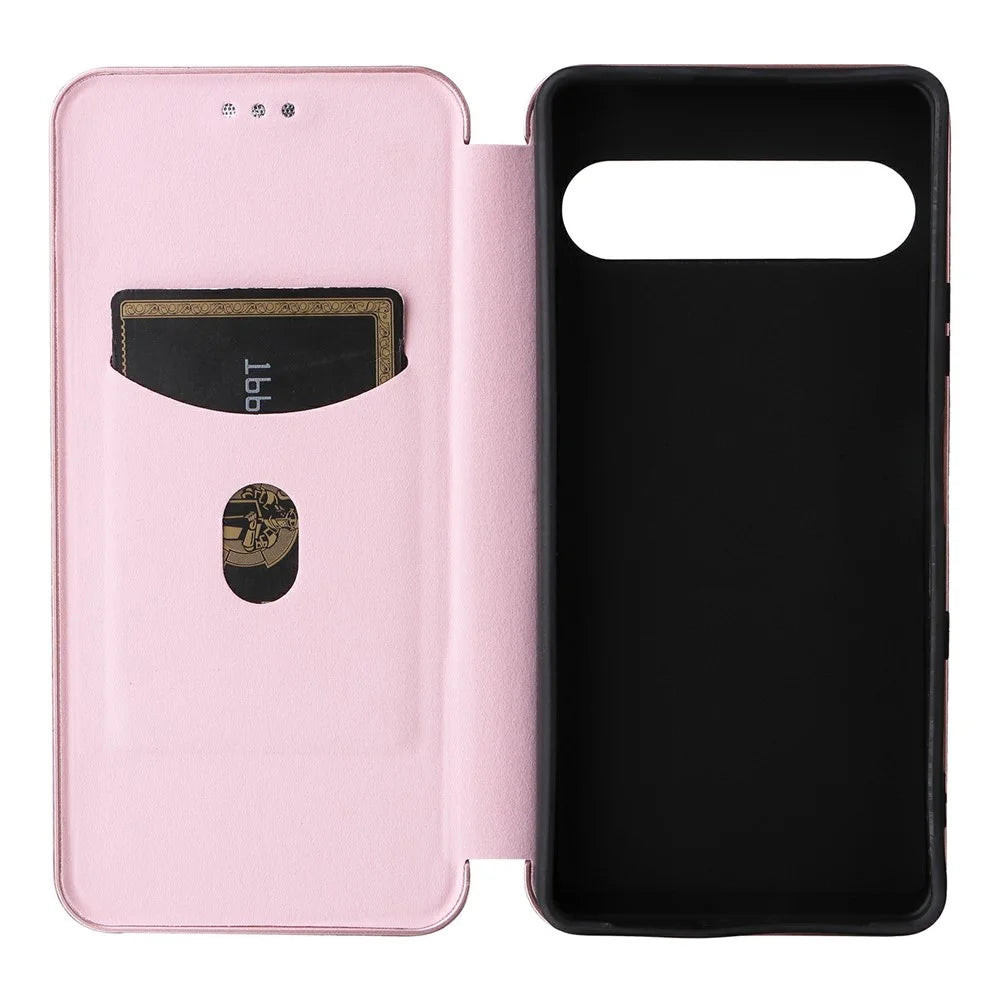 For Sony Xperia 10 VII Case Carbon Fiber Texture Drop-Proof PU Leather Phone Cover - Rose Gold - 5
