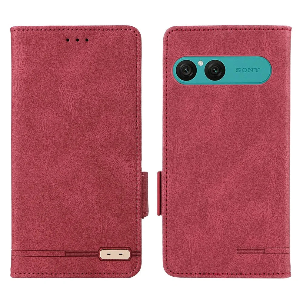 For Sony Xperia 10 VII Case Leather Wallet Flip Phone Cover with Hardware Decor - Rose - 1