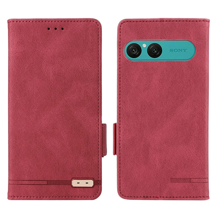 For Sony Xperia 10 VII Case Leather Wallet Flip Phone Cover with Hardware Decor - Rose - 1