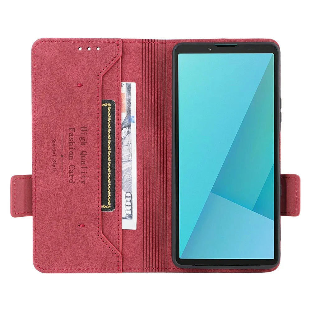 For Sony Xperia 10 VII Case Leather Wallet Flip Phone Cover with Hardware Decor - Rose - 3
