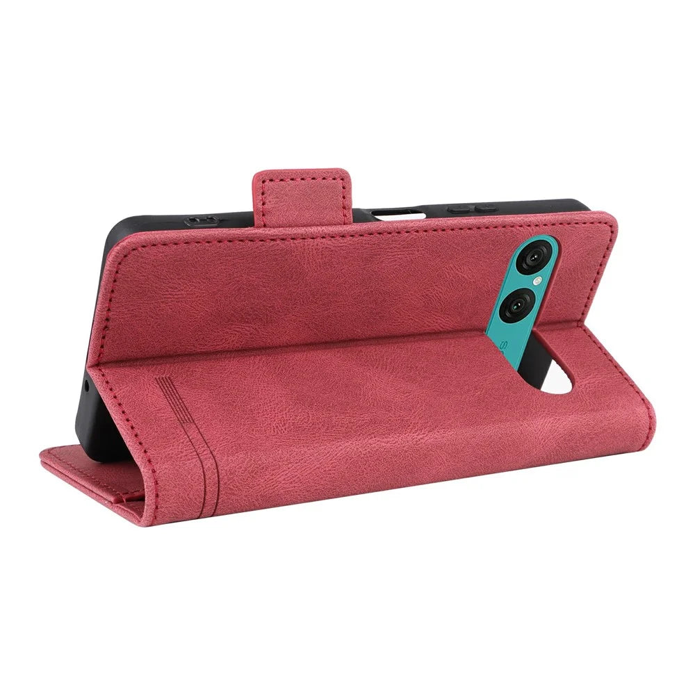 For Sony Xperia 10 VII Case Leather Wallet Flip Phone Cover with Hardware Decor - Rose - 5