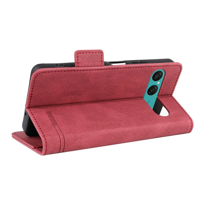 For Sony Xperia 10 VII Case Leather Wallet Flip Phone Cover with Hardware Decor - Rose - 5