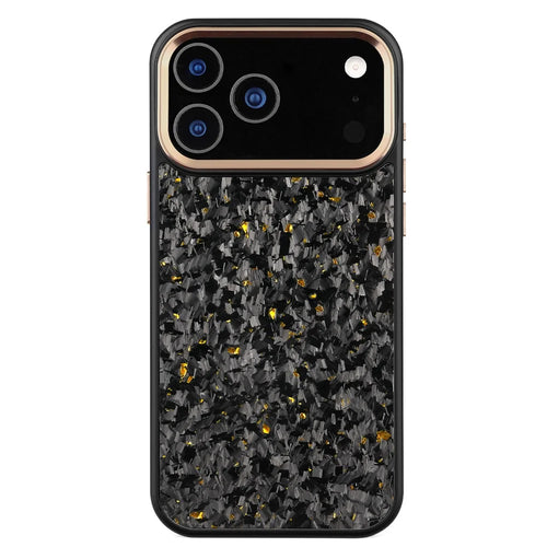 For iPhone 17 Pro Max Magnetic Case Forged Texture Aramid Fiber + TPU Phone Cover with Metal Lens Frame - Gold Lens Frame + Gold - 1