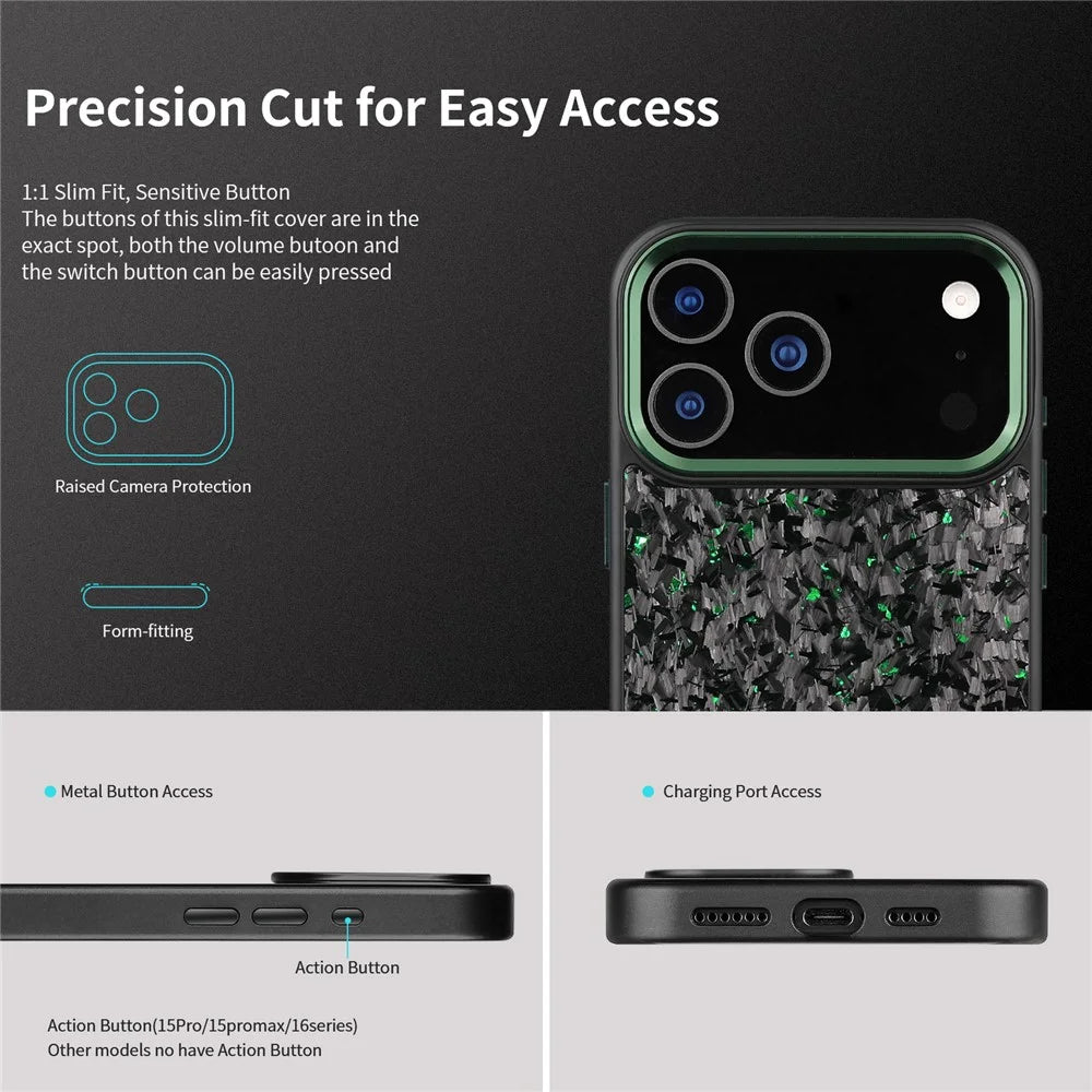 For iPhone 17 Pro Max Magnetic Case Forged Texture Aramid Fiber + TPU Phone Cover with Metal Lens Frame - Gold Lens Frame + Gold - 6