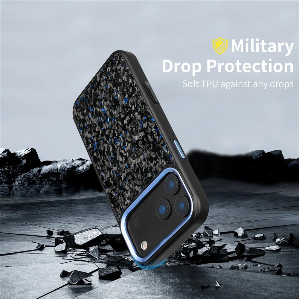 For iPhone 17 Pro Magnetic Case Forged Texture Aramid Fiber + TPU Phone Cover with Metal Lens Frame - Gold Lens Frame + Gold - 5