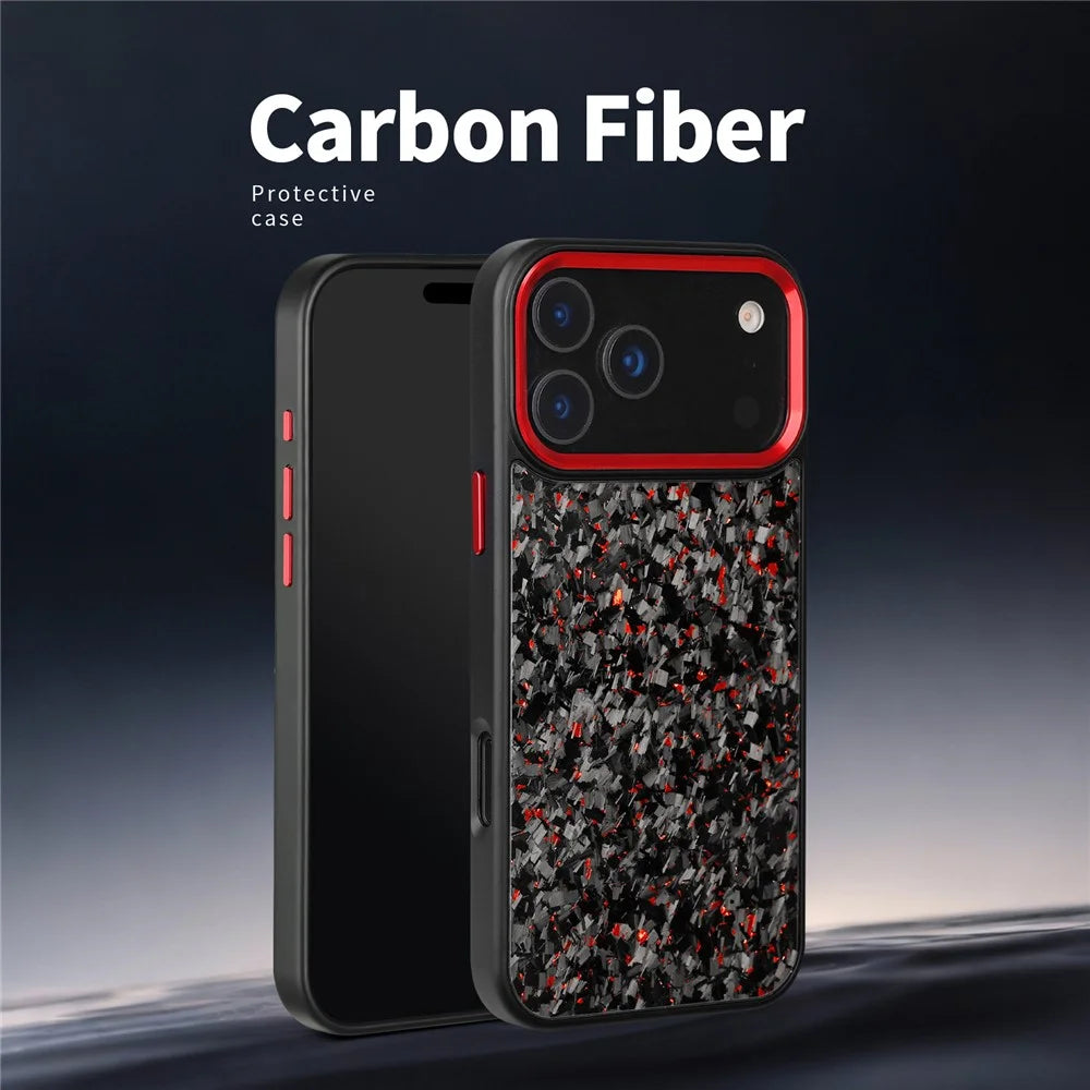 For iPhone 17 Pro Magnetic Case Forged Texture Aramid Fiber + TPU Phone Cover with Metal Lens Frame - Gold Lens Frame + Gold - 6