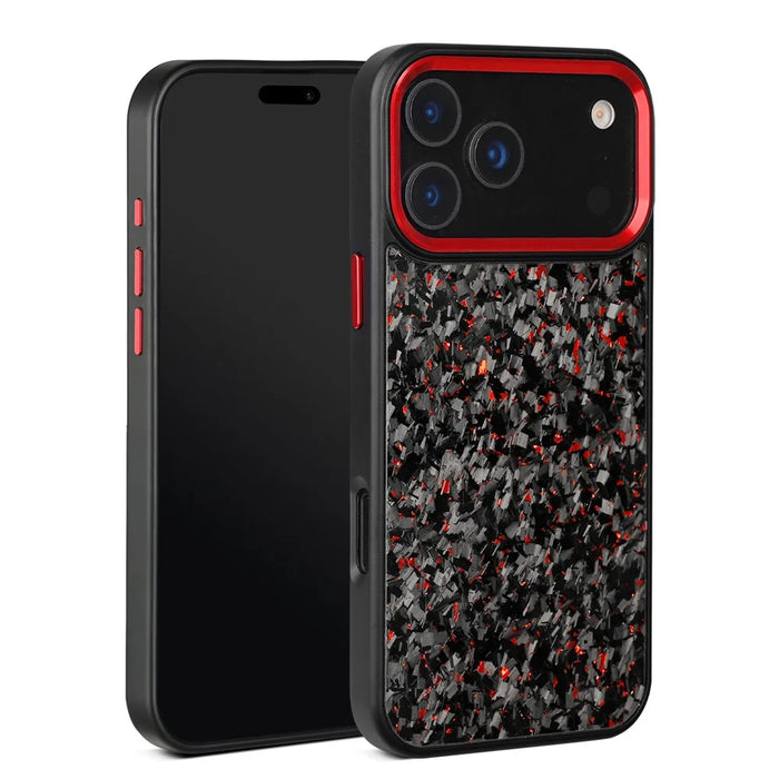 For iPhone 17 Pro Max Case Forged Texture Aramid Fiber + TPU Phone Cover with Black Lens Frame - Red - 1