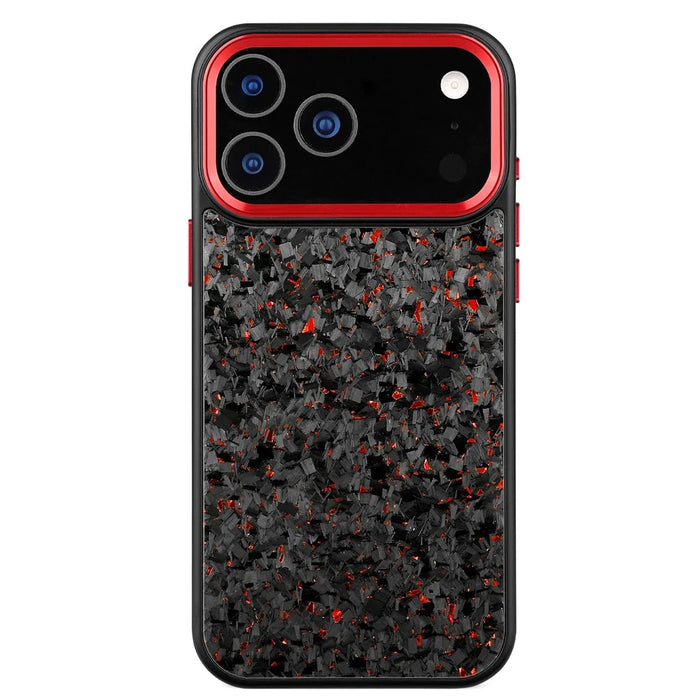 For iPhone 17 Pro Max Case Forged Texture Aramid Fiber + TPU Phone Cover with Black Lens Frame - Red - 2