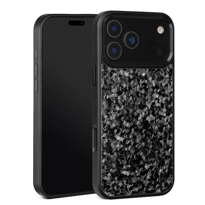 For iPhone 17 Pro Case Forged Texture Aramid Fiber + TPU Phone Cover with Black Lens Frame - Black - 1