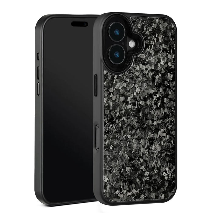 For iPhone 17 Case Forged Texture Aramid Fiber + TPU Phone Cover with Black Lens Frame - Black - 1