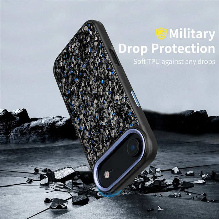 For iPhone Air Case Forged Texture Aramid Fiber + TPU Phone Cover with Black Lens Frame - Black - 5