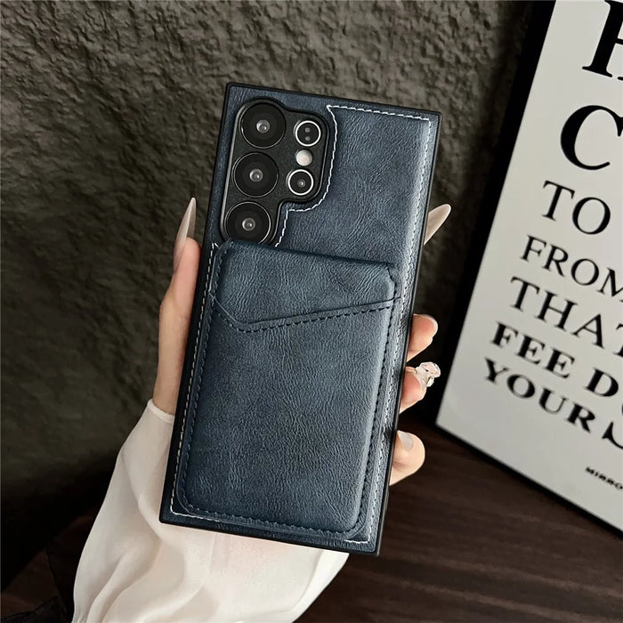 For Samsung Galaxy S25 Ultra Case Detachable Card Holder Kickstand Leather Back Phone Cover Magnetic Case - Navy Blue - 2