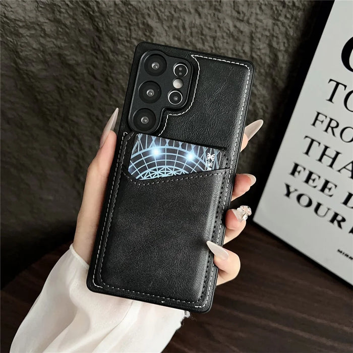 For Samsung Galaxy S25 Ultra Case Detachable Card Holder Kickstand Leather Back Phone Cover Magnetic Case - Navy Blue - 6