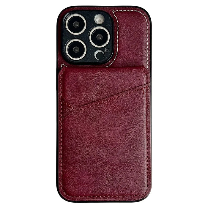 For iPhone 16 Pro Case Detachable Card Holder Kickstand Leather Back Phone Cover Compatible with MagSafe - Wine Red - 1