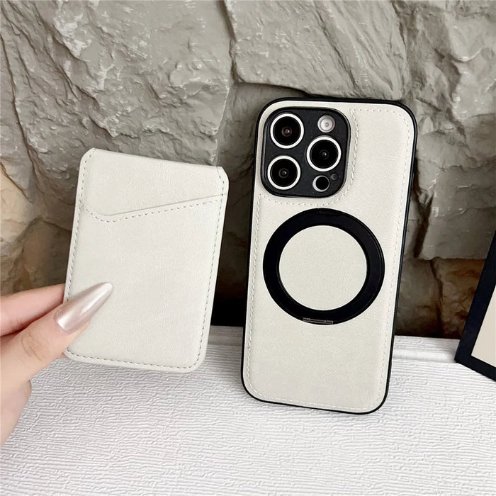 For iPhone 16 Pro Case Detachable Card Holder Kickstand Leather Back Phone Cover Compatible with MagSafe - Wine Red - 2
