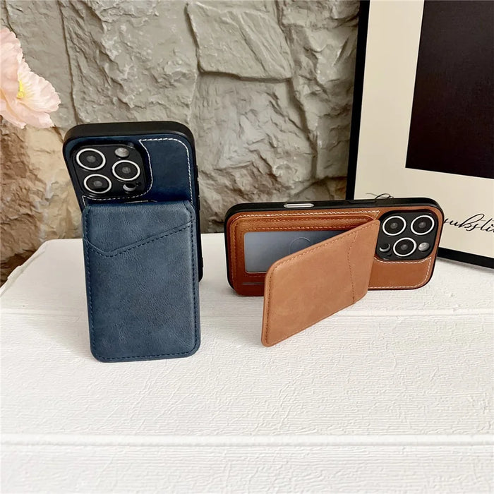 For iPhone 16 Pro Case Detachable Card Holder Kickstand Leather Back Phone Cover Compatible with MagSafe - Wine Red - 4