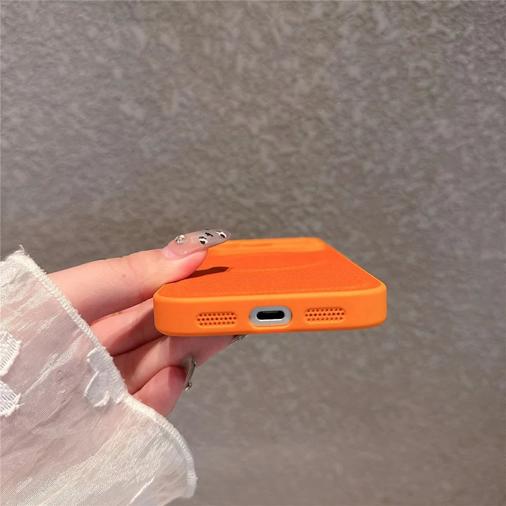 For iPhone 17 Pro Case Metal Lens Protection Leather Coated PC TPU Phone Cover Compatible with MagSafe - Orange - 7