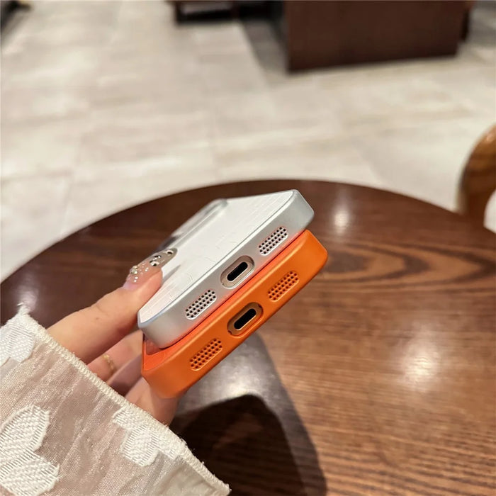 For iPhone 17 Pro Case Large Window Crocodile Texture Leather + TPU Phone Cover with PC Lens Film - Orange - 5
