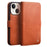 QIALINO For iPhone 14 Business Style Magnetic Closure Genuine Leather Flip Cover Wallet Stand Phone Case - Brown - 1