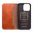 QIALINO For iPhone 14 Business Style Magnetic Closure Genuine Leather Flip Cover Wallet Stand Phone Case - Brown - 5