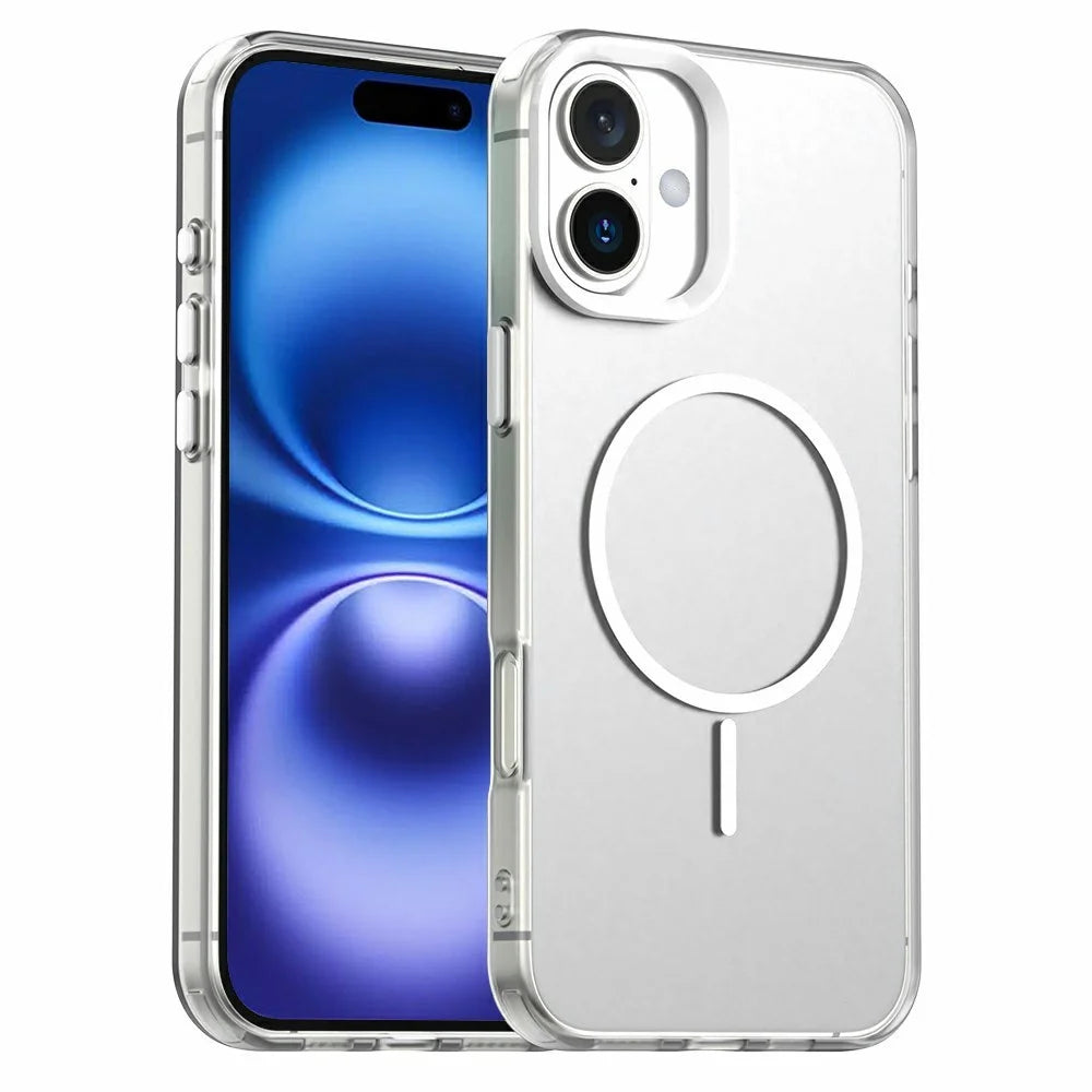 For iPhone 16 Case Candy Color PC + TPU + PET Phone Cover Compatible with MagSafe - White - 1