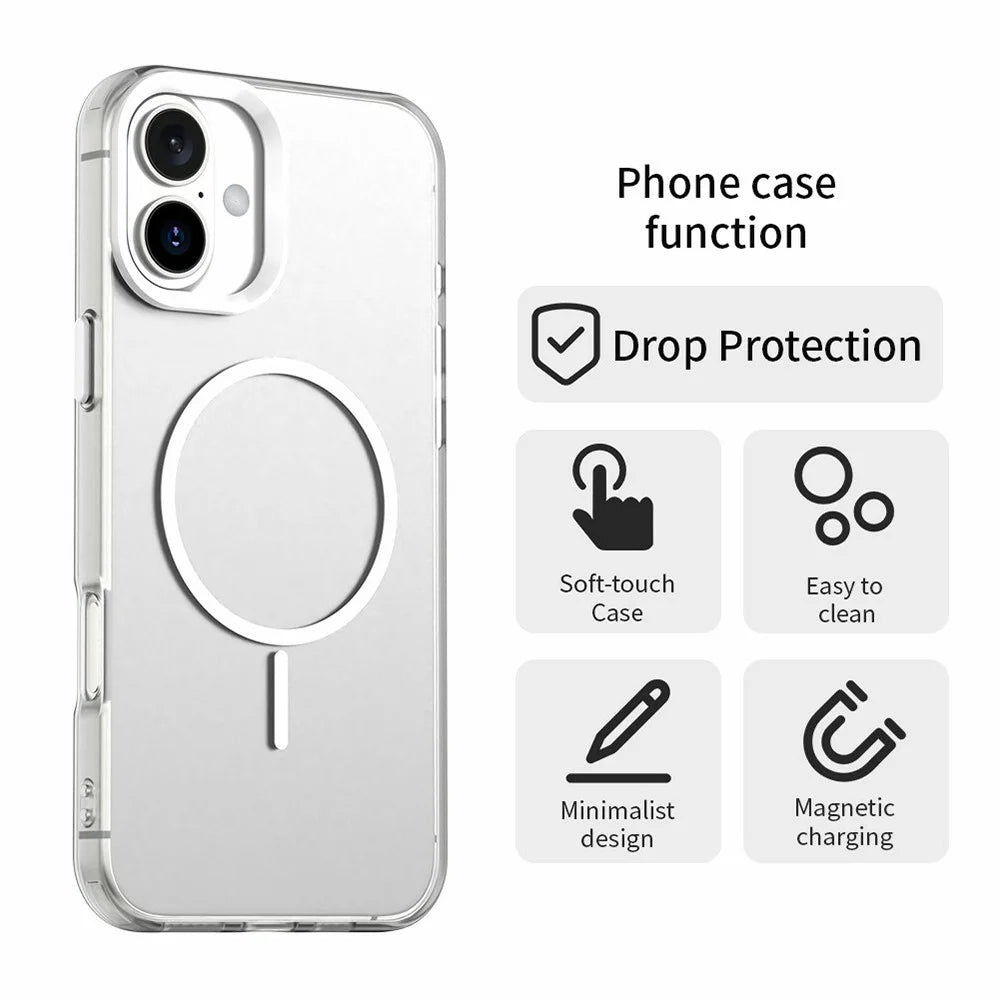 For iPhone 16 Case Candy Color PC + TPU + PET Phone Cover Compatible with MagSafe - White - 6