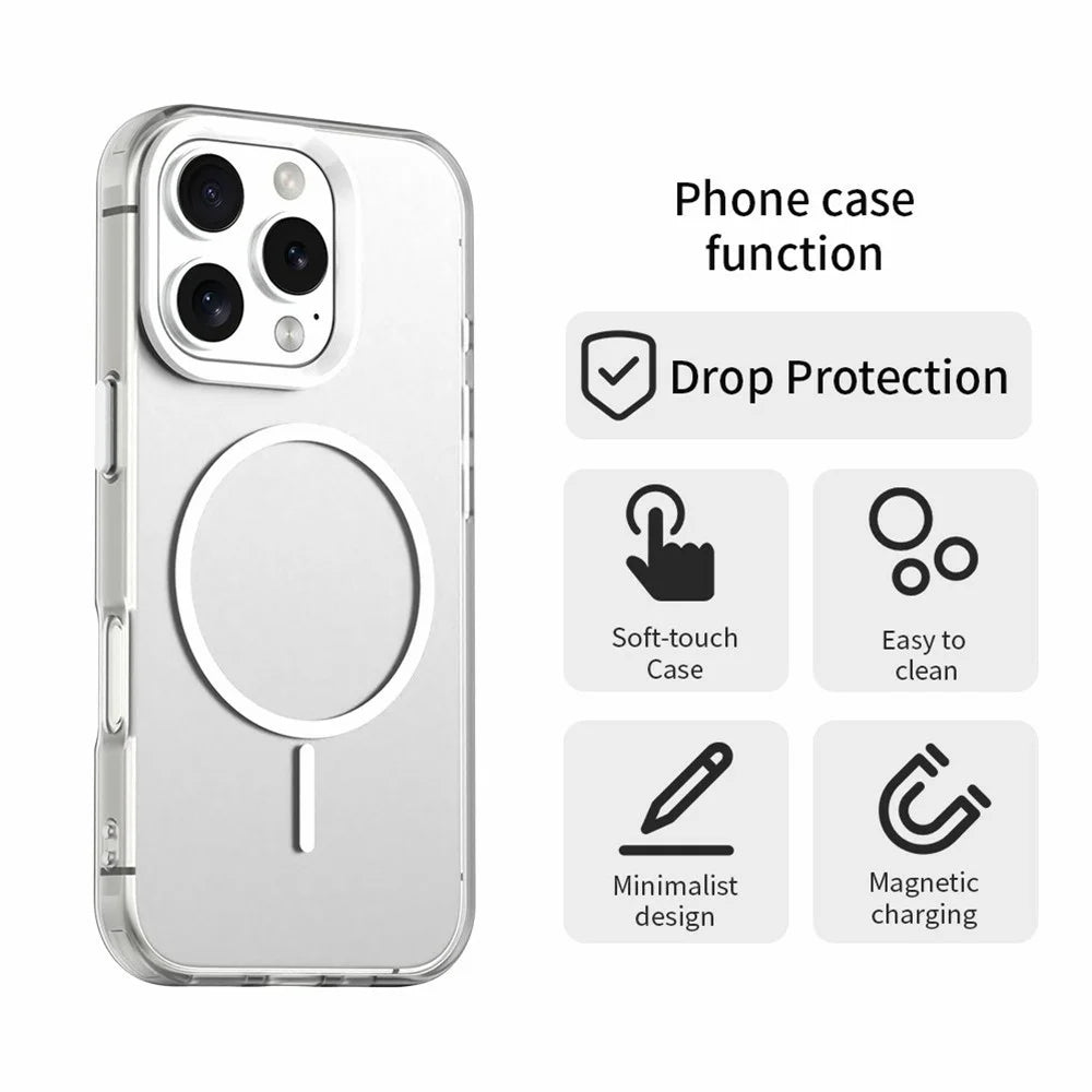 For iPhone 16 Pro Case Candy Color PC + TPU + PET Phone Cover Compatible with MagSafe - White - 6
