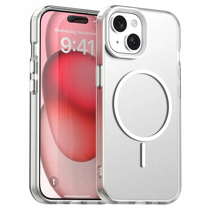For iPhone 15 Case Candy Color PC + TPU + PET Phone Cover Compatible with MagSafe - White - 1