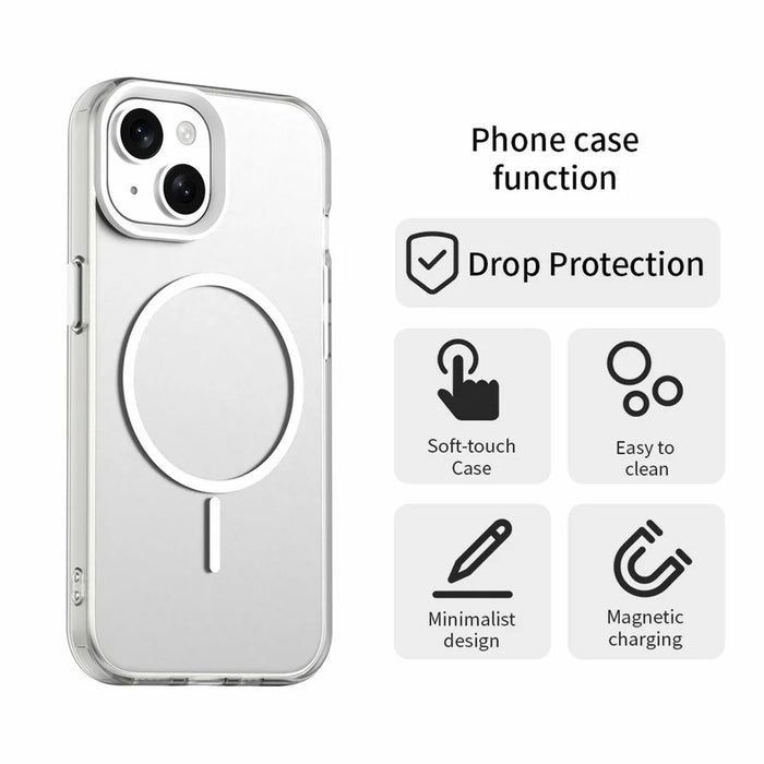 For iPhone 15 Case Candy Color PC + TPU + PET Phone Cover Compatible with MagSafe - White - 6