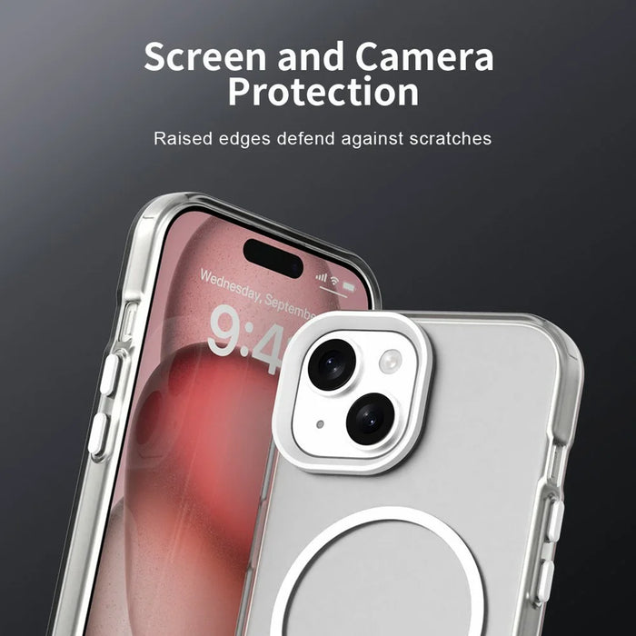For iPhone 15 Case Candy Color PC + TPU + PET Phone Cover Compatible with MagSafe - White - 7