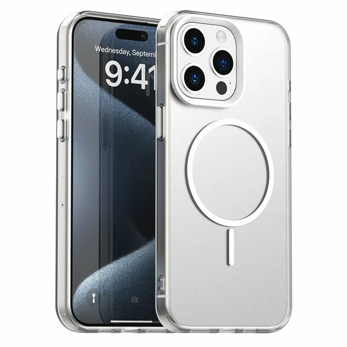 For iPhone 15 Pro Case Candy Color PC + TPU + PET Phone Cover Compatible with MagSafe - White - 1