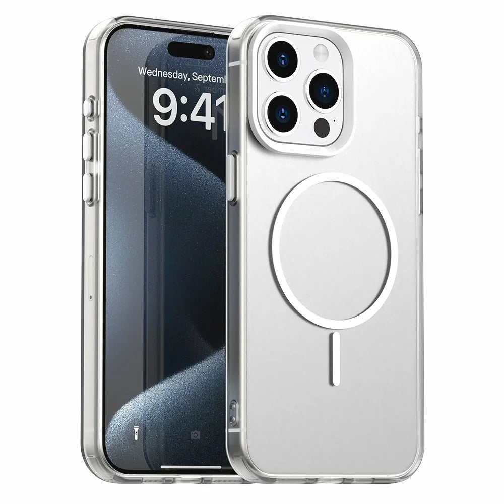 For iPhone 15 Pro Max Case Candy Color PC + TPU + PET Phone Cover Compatible with MagSafe - White - 1