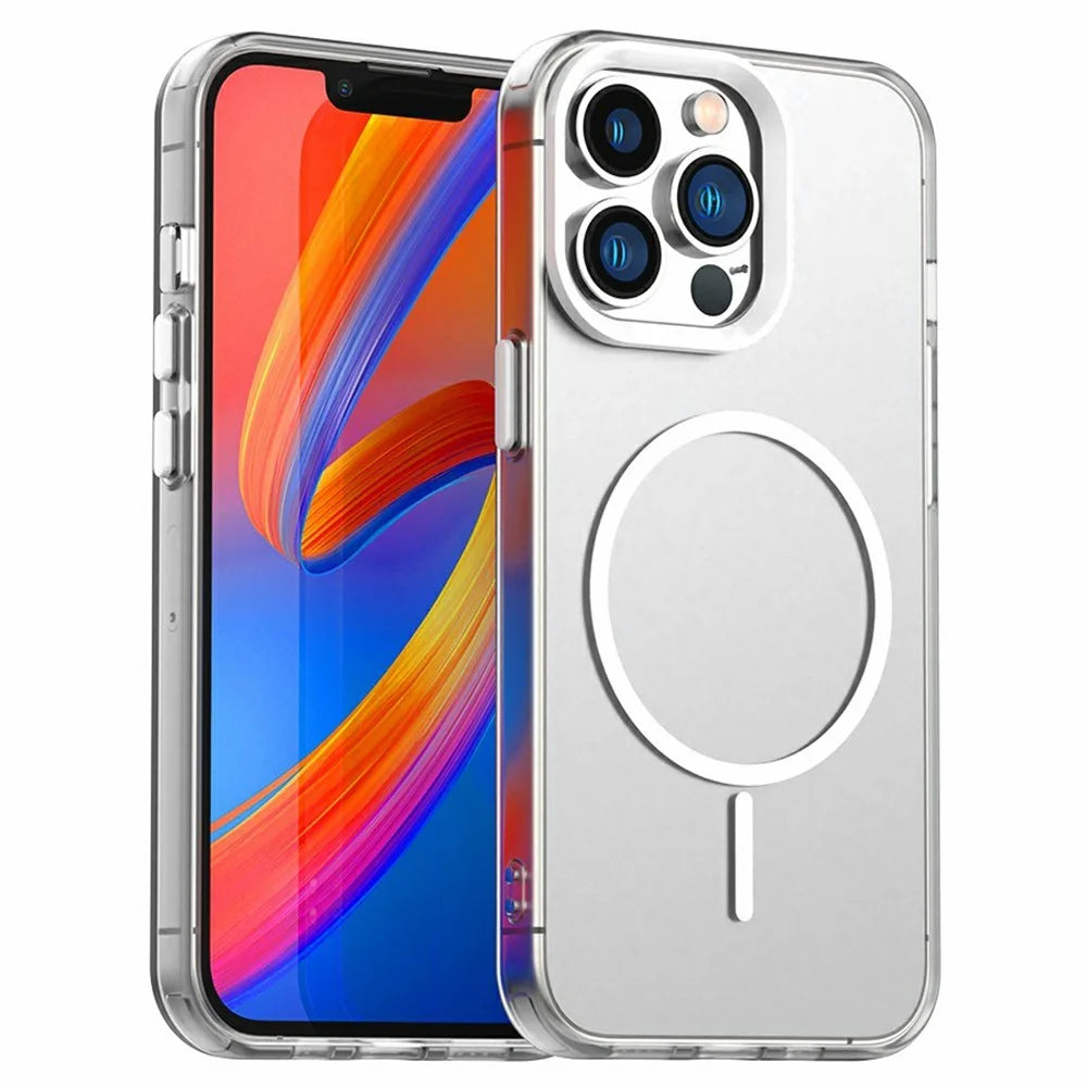 For iPhone 13 Pro Case Candy Color PC + TPU + PET Phone Cover Compatible with MagSafe - White - 1
