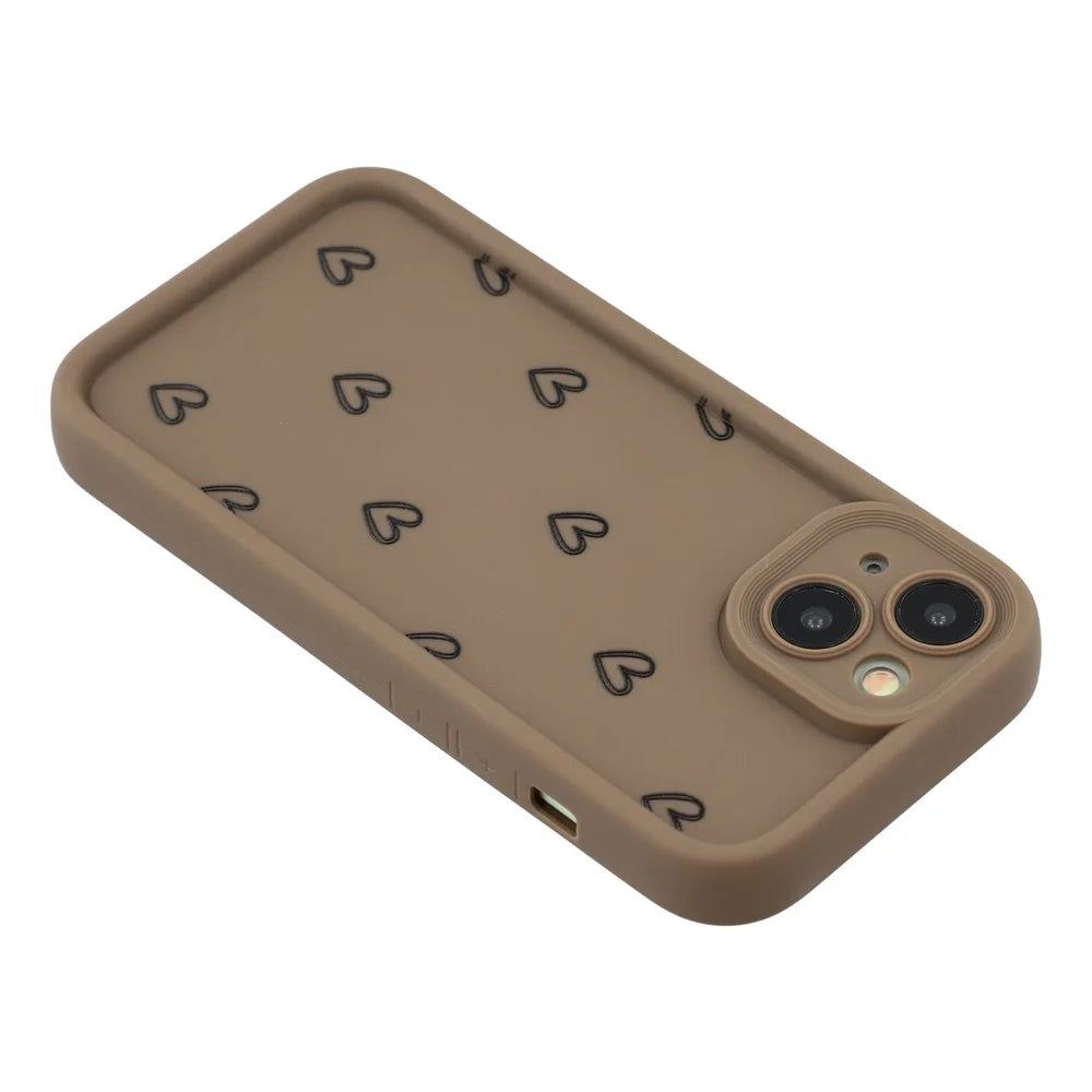 For iPhone 13 mini Phone Case Heart Pattern TPU Shockproof Protective Cover - Brown - 5