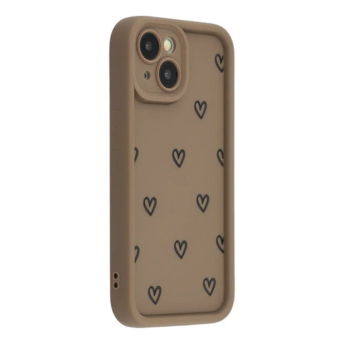 For iPhone 14 Plus Phone Case Heart Pattern TPU Shockproof Protective Cover - Brown - 1