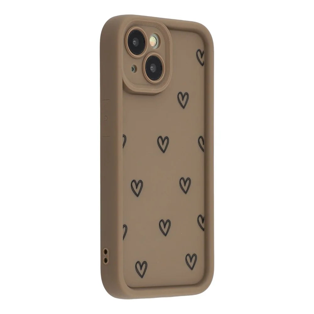 For iPhone 15 Plus Phone Case Heart Pattern TPU Shockproof Protective Cover - Brown - 1