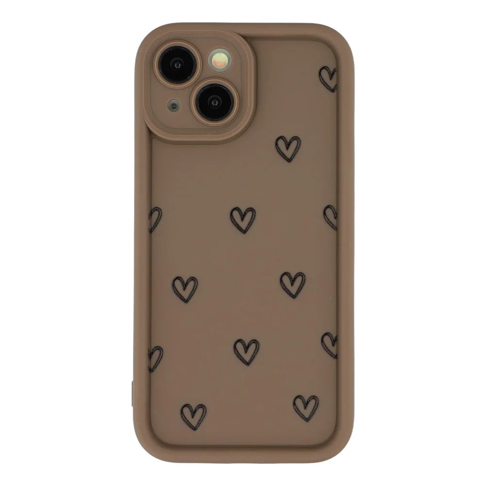 For iPhone 15 Plus Phone Case Heart Pattern TPU Shockproof Protective Cover - Brown - 3