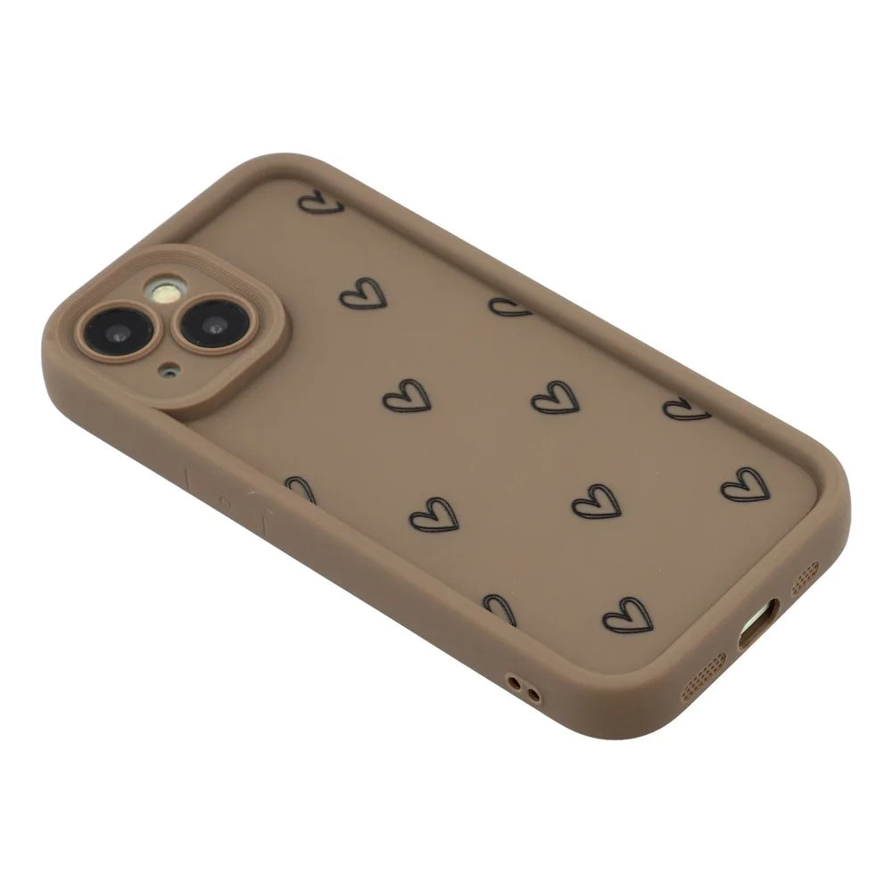 For iPhone 15 Plus Phone Case Heart Pattern TPU Shockproof Protective Cover - Brown - 4