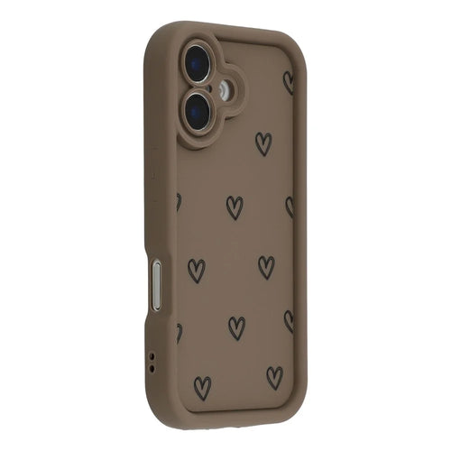 For iPhone 16 Plus Phone Case Heart Pattern TPU Shockproof Protective Cover - Brown - 1