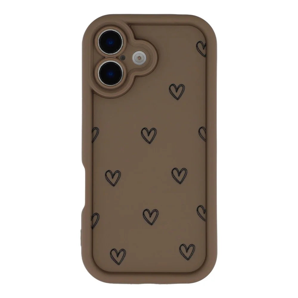 For iPhone 16 Plus Phone Case Heart Pattern TPU Shockproof Protective Cover - Brown - 3