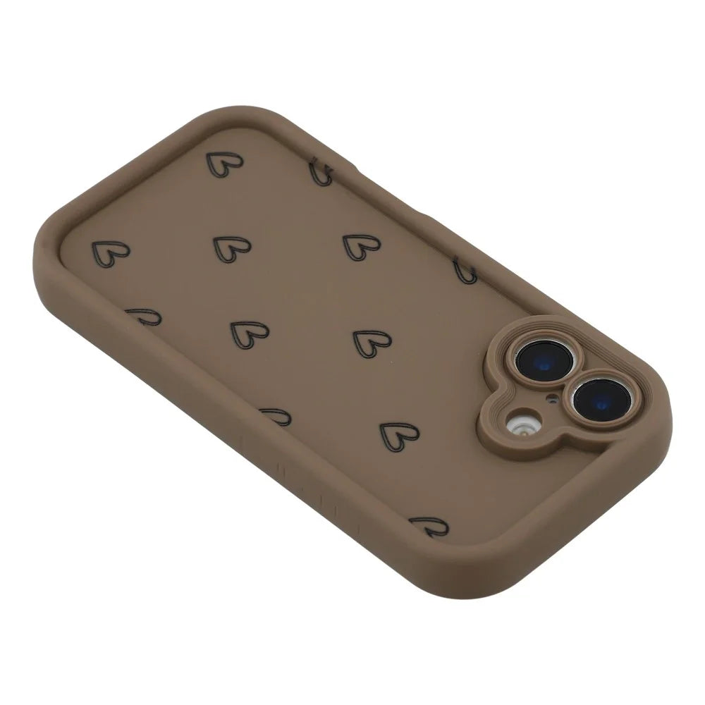 For iPhone 16 Plus Phone Case Heart Pattern TPU Shockproof Protective Cover - Brown - 5