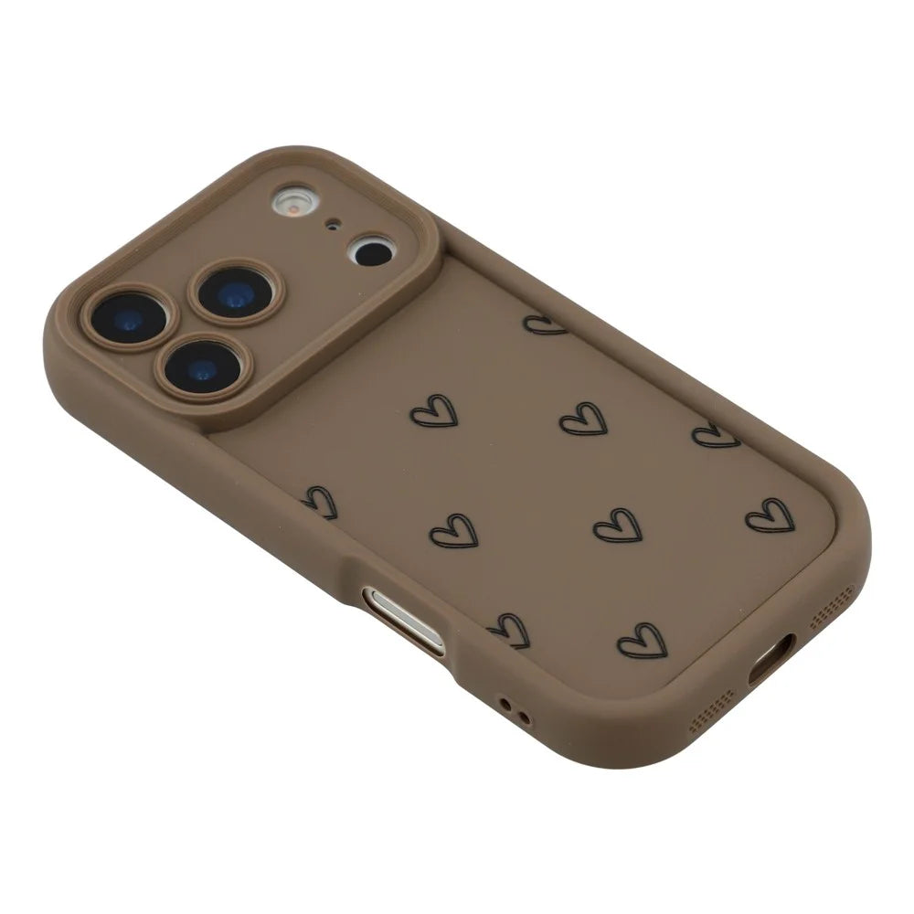For iPhone 17 Pro Phone Case Heart Pattern TPU Shockproof Protective Cover - Brown - 4