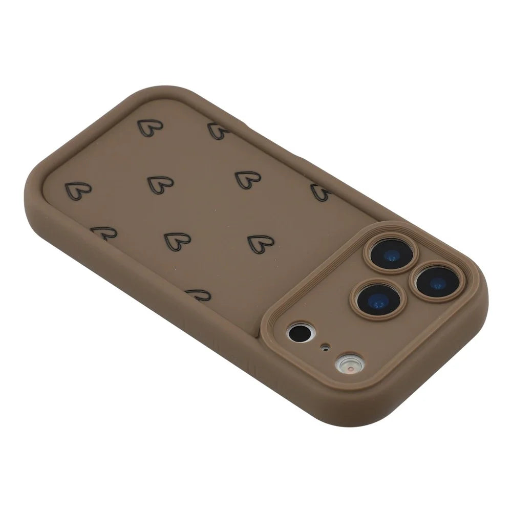 For iPhone 17 Pro Phone Case Heart Pattern TPU Shockproof Protective Cover - Brown - 5