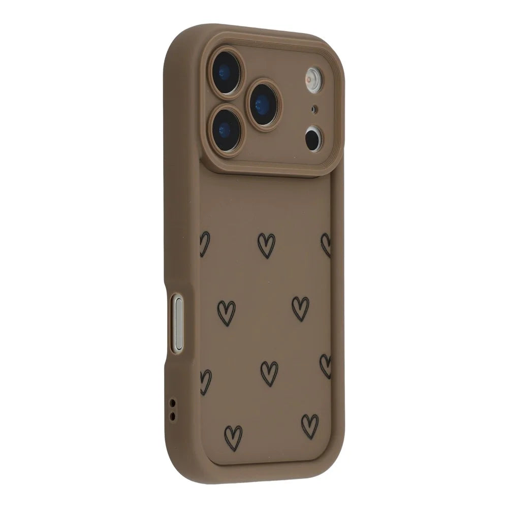 For iPhone 17 Pro Max Phone Case Heart Pattern TPU Shockproof Protective Cover - Brown - 1