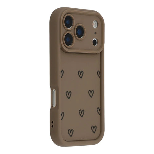 For iPhone 17 Pro Max Phone Case Heart Pattern TPU Shockproof Protective Cover - Brown - 1