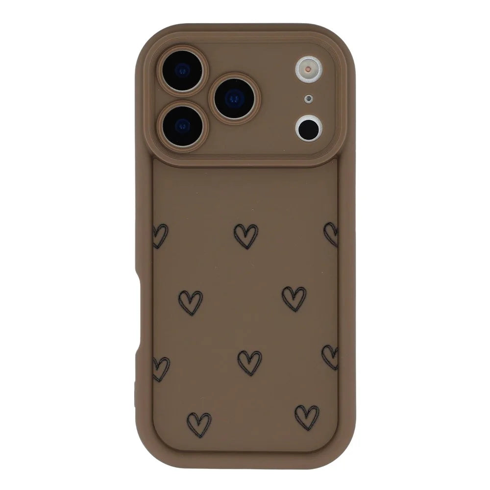 For iPhone 17 Pro Max Phone Case Heart Pattern TPU Shockproof Protective Cover - Brown - 3