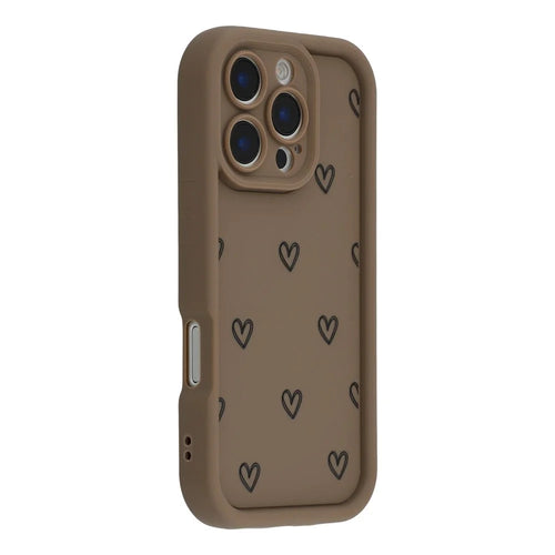 For iPhone 16 Pro Phone Case Heart Pattern TPU Shockproof Protective Cover - Brown - 1