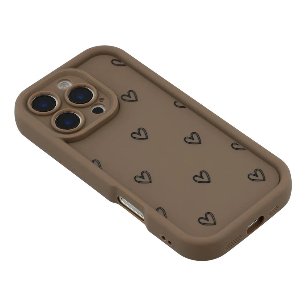 For iPhone 16 Pro Phone Case Heart Pattern TPU Shockproof Protective Cover - Brown - 4